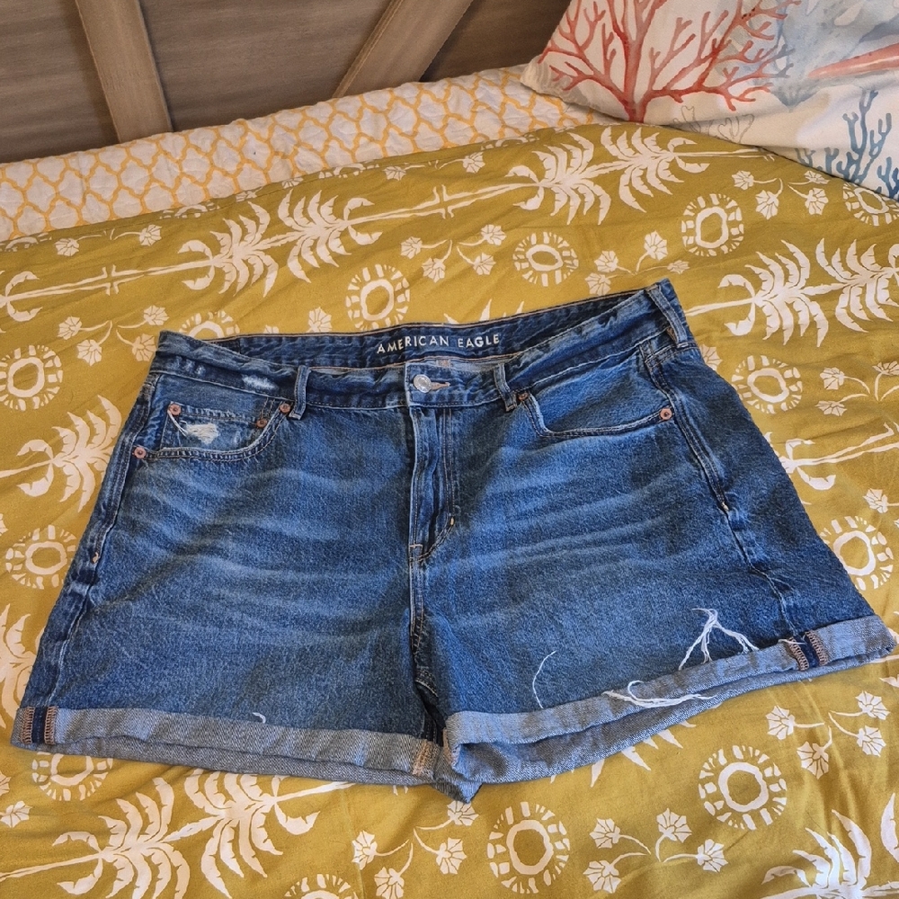 American Eagle Outfitters Dark Blue Rolled-Hem Denim Shorts